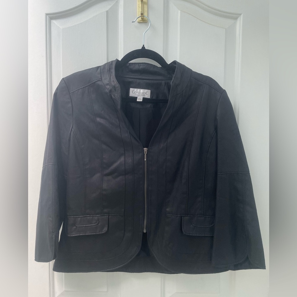 🌸6 Conrad C Black Wet Look Zip-Front Women's Jacket Vintage🌸